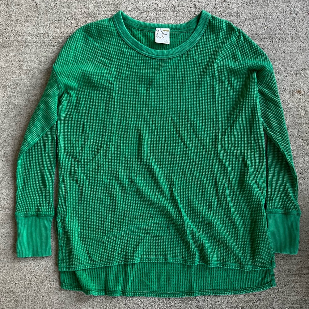 Aerie green waffle knit thermal long sleeve top